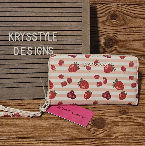 NEW Betsey Johnson Strawberry Berry Stripe Wallet - Picture 1 of 4